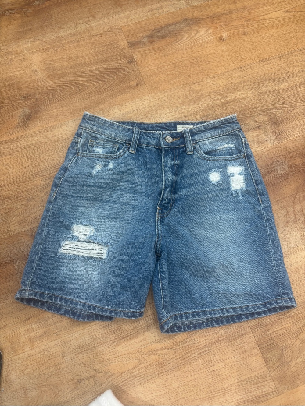 High-Rise Distressed Blue Denim Jean Shorts for Women